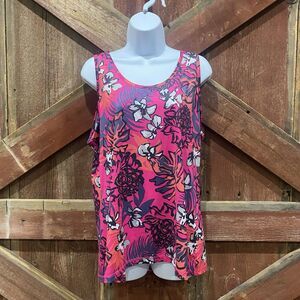Reel Legends Women's Floral Tank Top Sz XL Stretch Pink Bright Fishing Angler